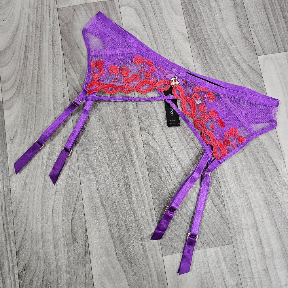 NWT Ann Summers Cherry Kiss Suspender Garter Belt, Purple/Red, Size Small